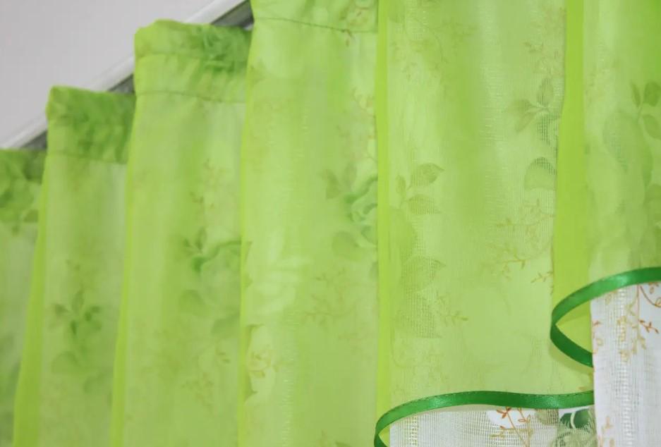 Гардина на кухню шифон/жаккард 270х170 см Салатовый/Белый (047к) - фото 3