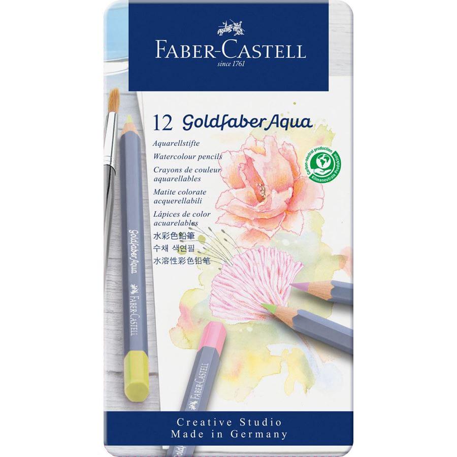 Набор акварельных карандашей Faber-Castell GoldFaber Aqua металлический пенал 12 цветов (114622)
