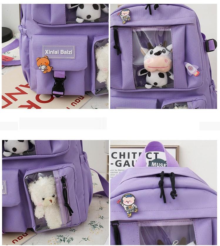 Набор школьный рюкзак сумка-шоппер/косметичка пенал и мешочек Лия 5в1 Фиолетовый (1553005707) - фото 9