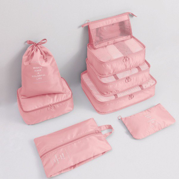 Набор органайзеров для чемодана 7 предметов из водонепроницаемой ткани Розовый (Y01067-2) - фото 2