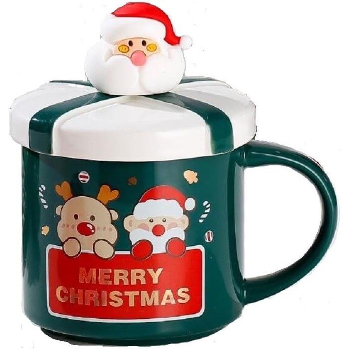 Кружка рождественская SuperglockT с принтом Санты с оленем с крышкой и ложкой 400 мл Зеленый (2672714)