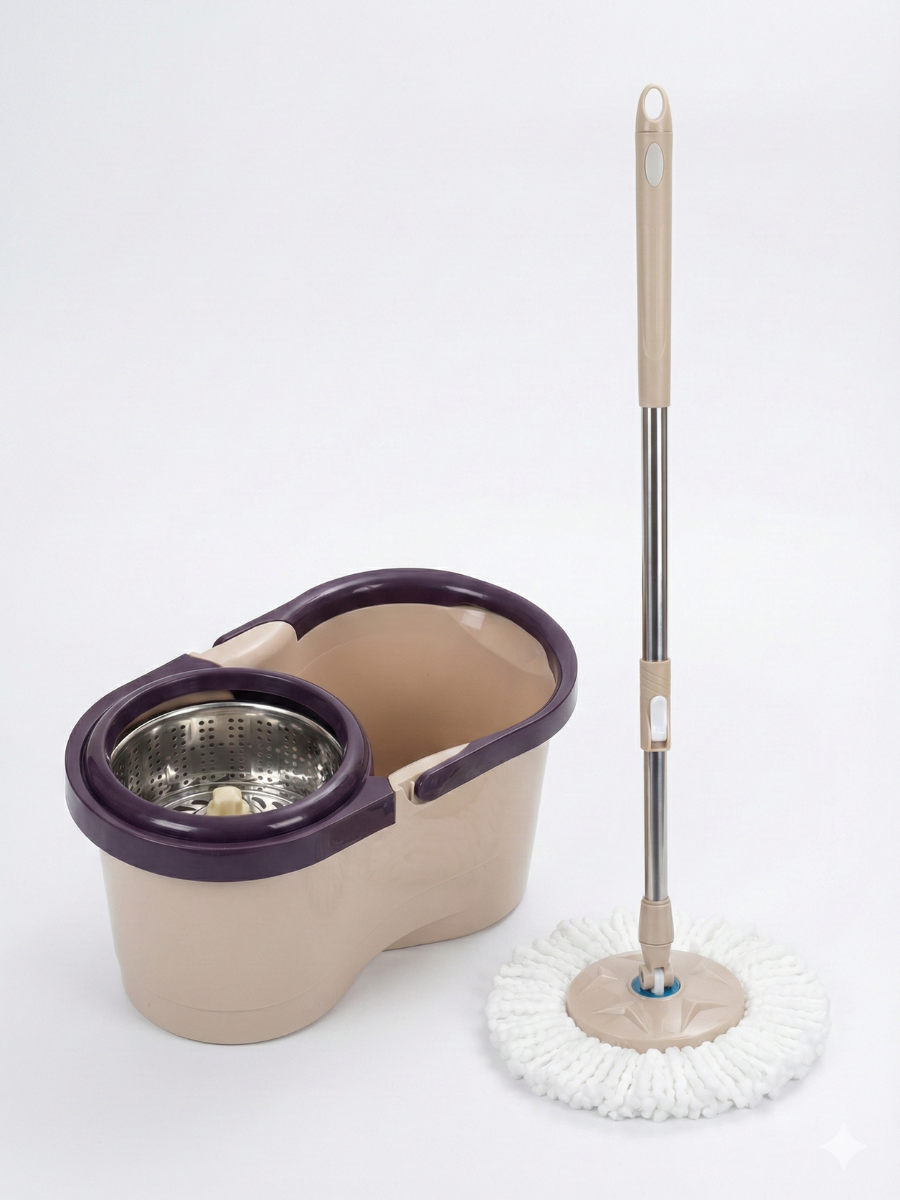 Набір для прибирання швабра з відром з автовіджимом/центрифугою 10 л Бежевий (1795187598)