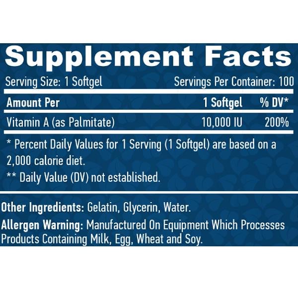 Вітамін A Haya Labs Vitamin A 10000 IU 100 Softgels - фото 2