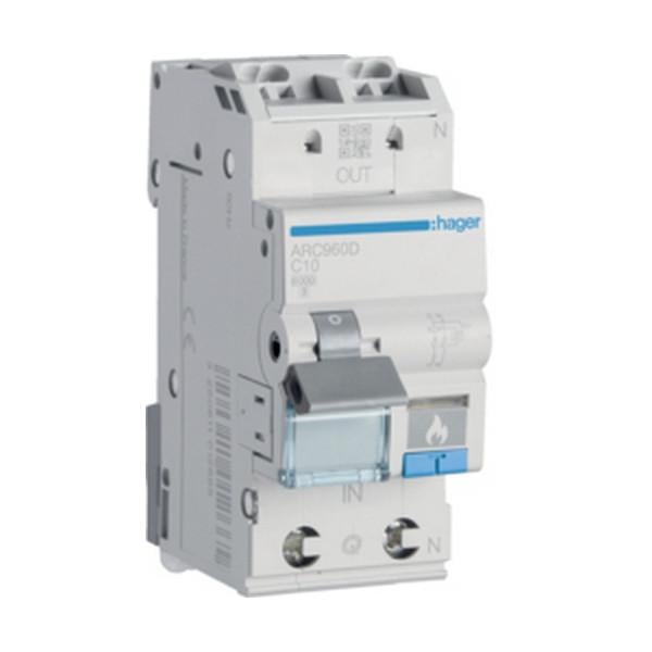 Автоматический выключатель Hager с дуговой защитой AFDD 2 полюса 1P+N 10A 6 kA тип C ARC960D (73443)