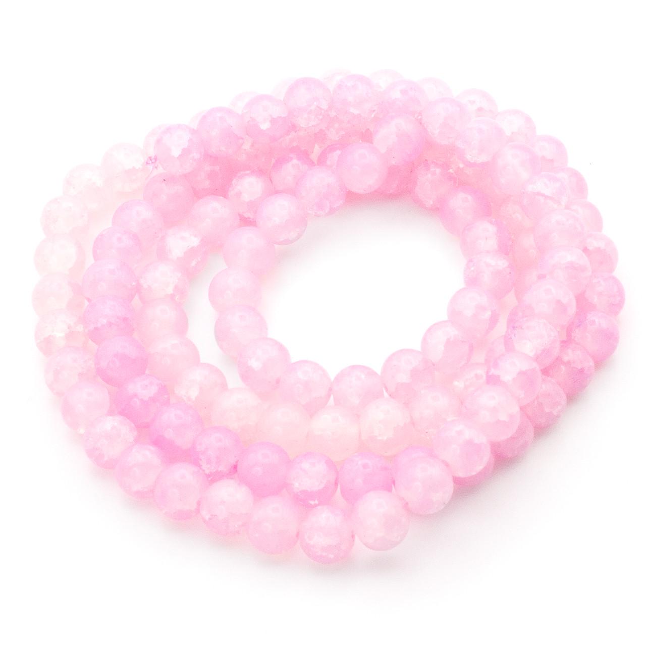 Бусины Битое стекло кракелюр 8 мм 80 см 105 шт. Розовый (БЖ0008б09)