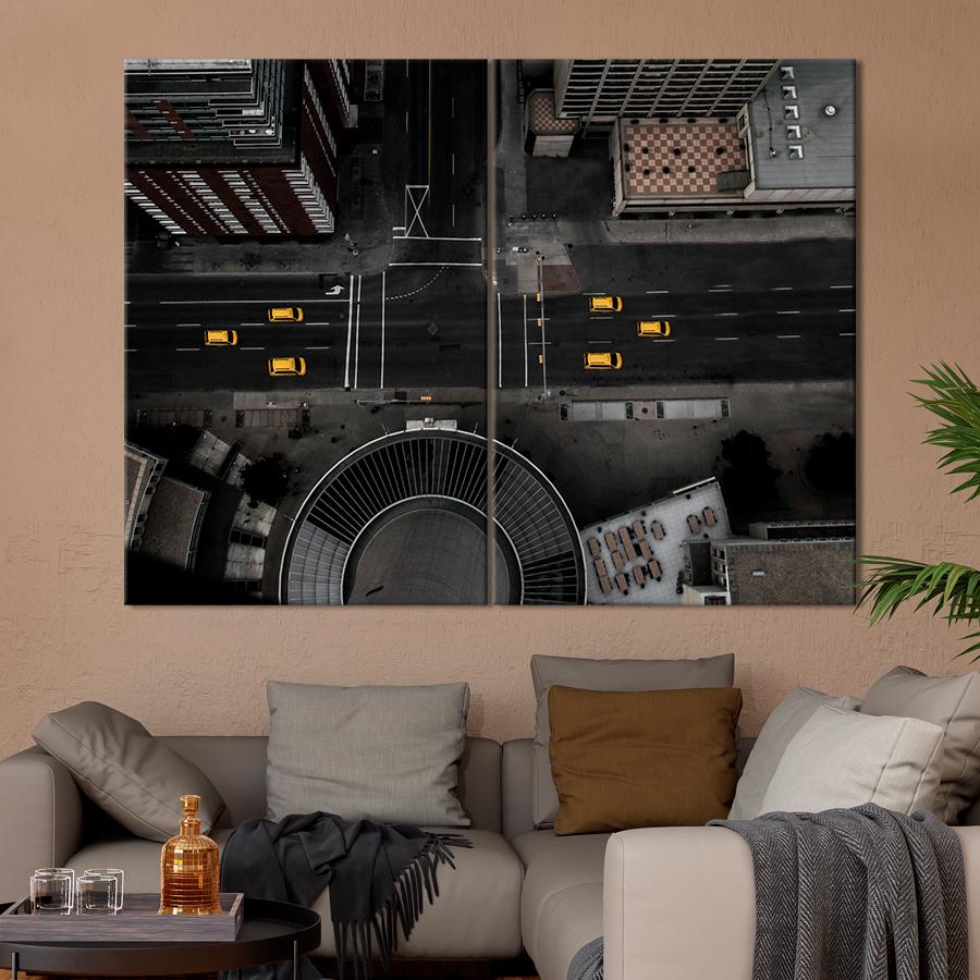 Настінний декор Жовті автомобілі на міській вулиці 111x81 см (A622-2)