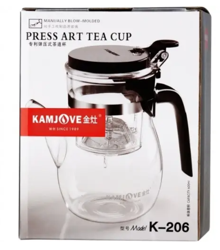 Заварник для чая гунфу Kamjove K-206 стеклянный с кнопкой 600 мл (249) - фото 6