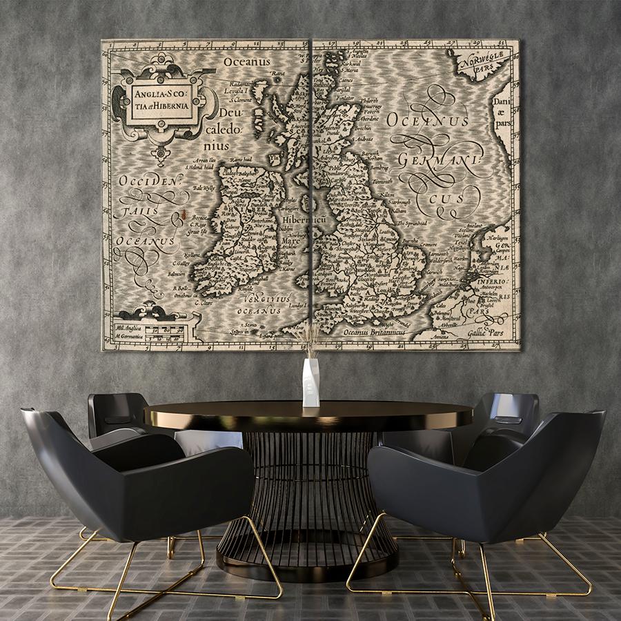 Картина карта Чёрно-белая карта Англии Шотландии и Ирландии 165x122 см (A1338-2)