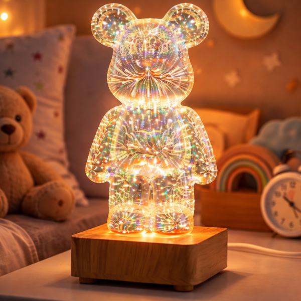 Ночник светодиодный Медведь 3D фейерверк RGB USB с изменением цвета (34170475)