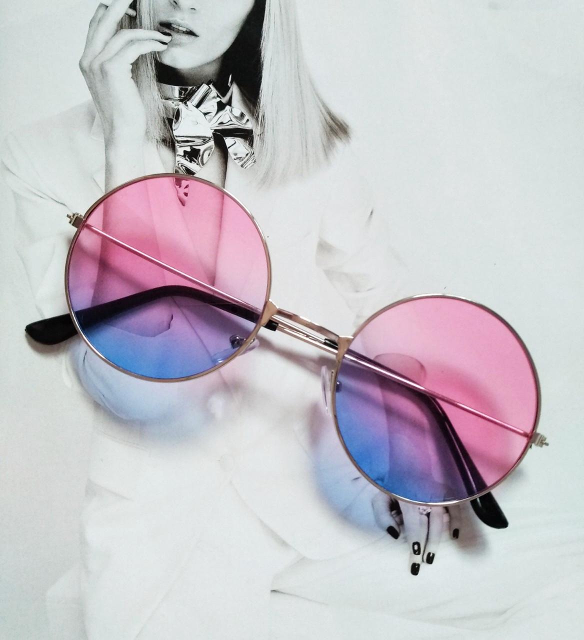 Очки круглые тишейды с цветной линзой Розовый с синим в серебре