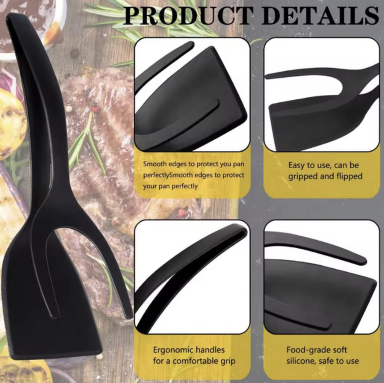Лопатка-щипці кухонна термостійка 1 шт. Чорний (545164488) - фото 4