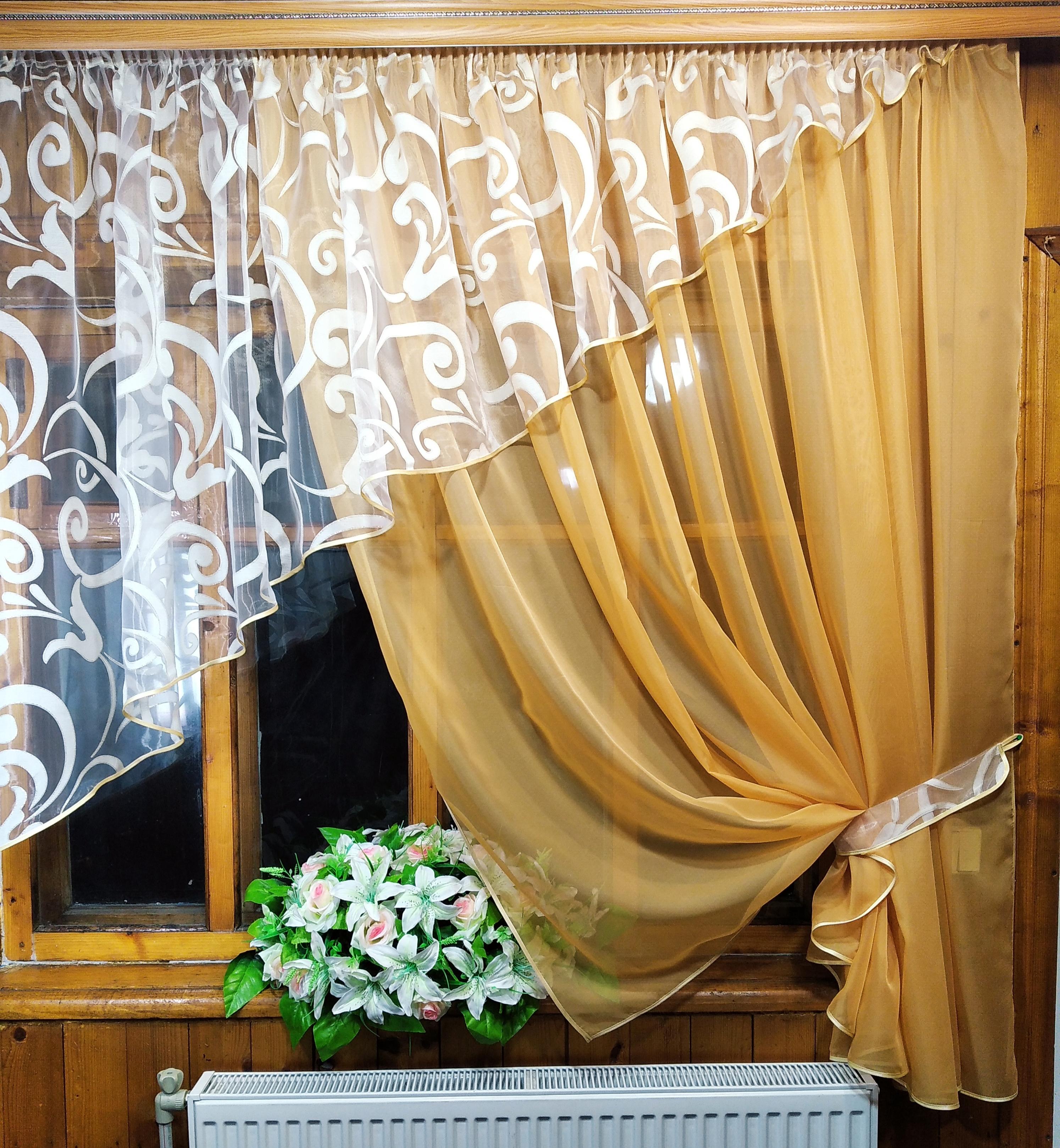 Занавеска кухонная короткая Анжелика вензель завиток правая Песочный