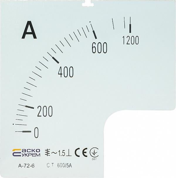 Шкала для амперметра АСКО-Укрем А-72-6 600/5А 72x72 мм (A0190010075)