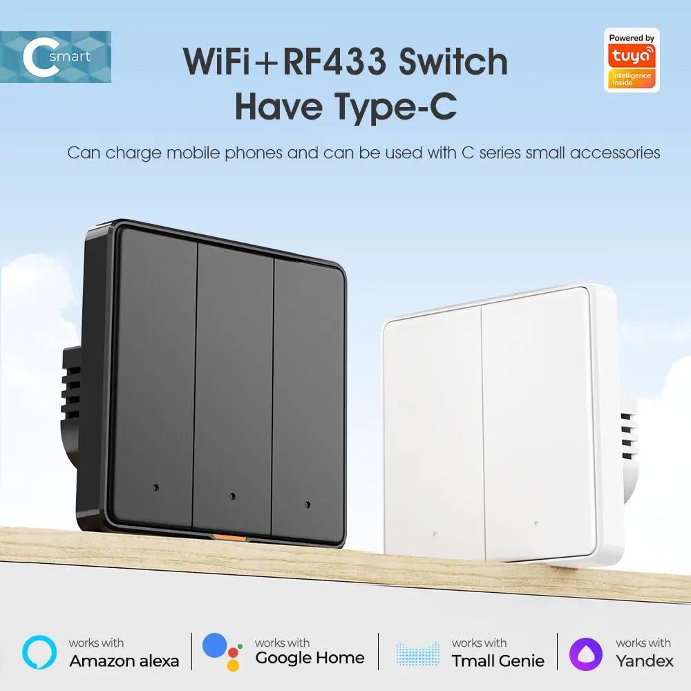 Вимикач механічний Tuya RF433 EU Wi-Fi на дві лінії Чорний (MG-KG120-B2-WIF-433-EU-C) - фото 8