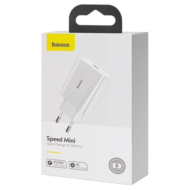 Зарядное устройство сетевое BASEUS Speed ​​Mini PD Charger 20W 1 Type-C White (32681 white) - фото 6