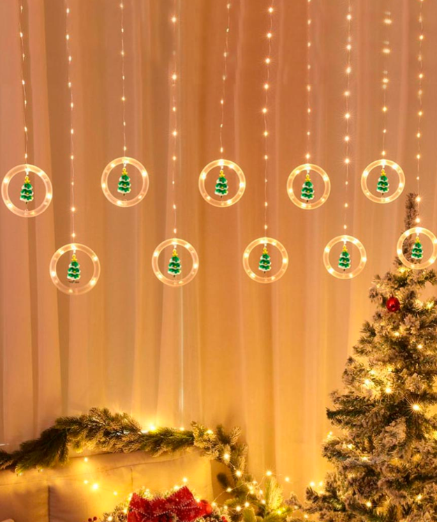 Гирлянда штора новогодняя Кольца с фигурками Елка 10 LED 2,5х0,7 м от USB Теплый белый - фото 4 Гирлянда штора новогодняя Кольца с фигурками Елка 10 LED 2,5х0,7 м от USB Теплый белый - фото 4