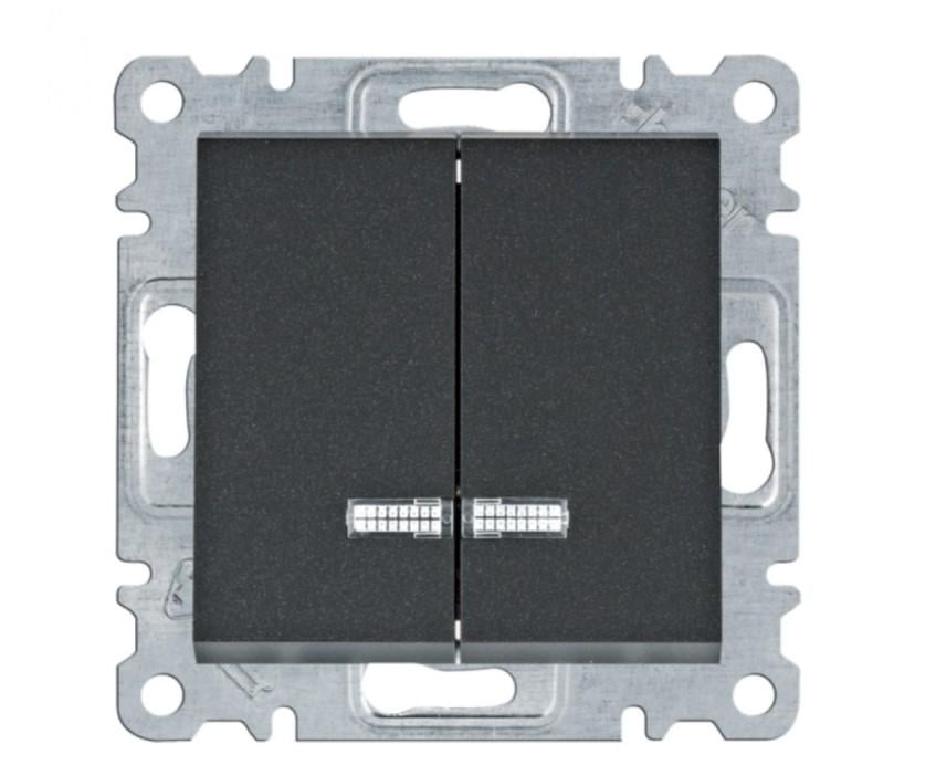 Выключатель двухклавишный с подсветкой Hager Lumina-2 WL0243 10АХ/230 В Черный (10561)