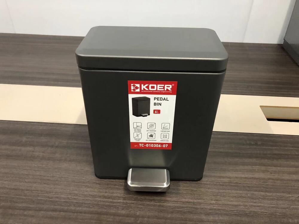 Відро для сміття KOER TC-010306-07 з плавним закриттям прямокутне 6 л Графіт (KR5602) - фото 6