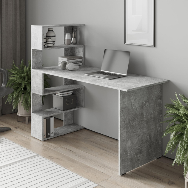 Стол компьютерный Moreli ST-0024 с полочками слева 141,6х60х122,6 см Бетон (24113896)