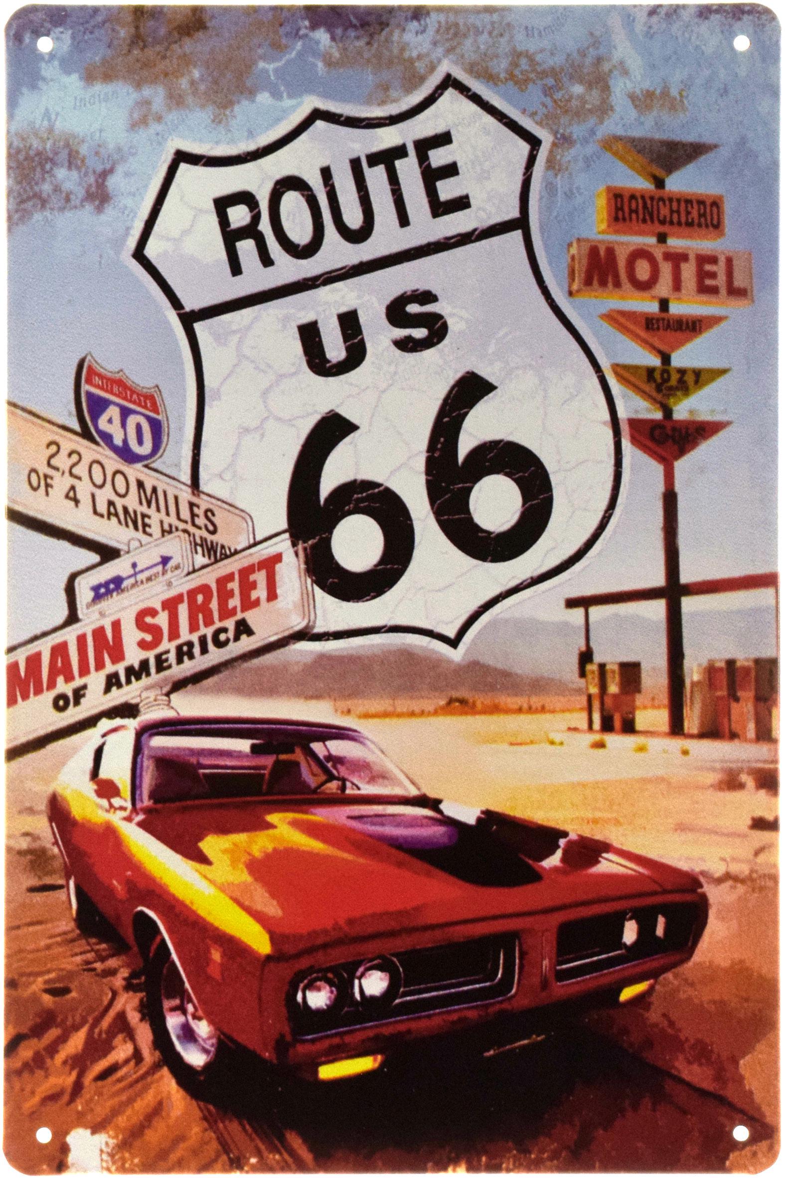 Табличка металлическая Маршрут 66 Главная Улица Америки/Route 66 Main Street Of America 20x30 см