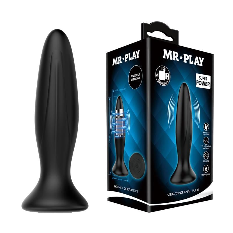 Анальная силиконовая пробка с вибрацией MR PLAY 12,8х3 см Черный (BI-040082-MR)