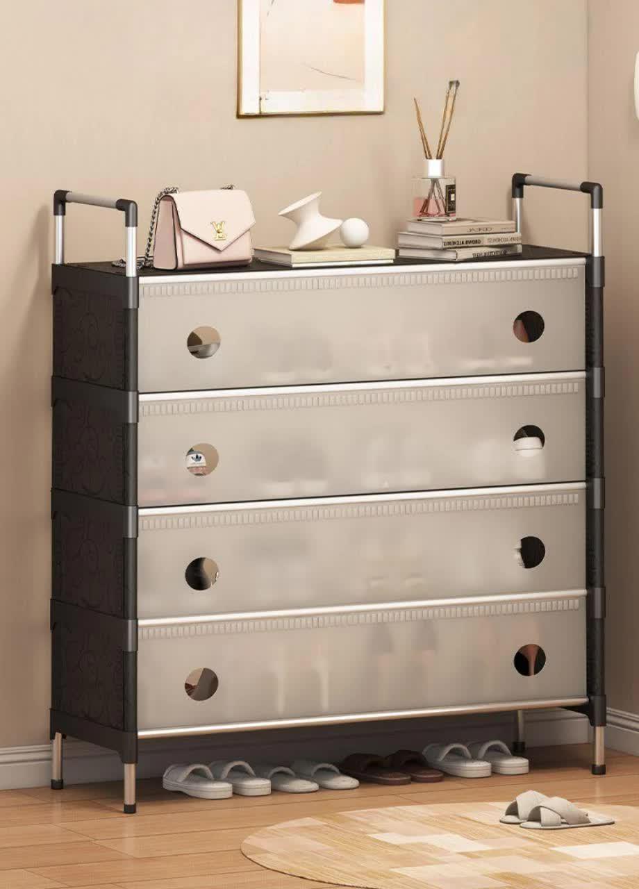 Полка для обуви пластиковая складная 28x100x63 см Черный/Белый (sklm-33) - фото 2 Полка для обуви пластиковая складная 28x100x63 см Черный/Белый (sklm-33) - фото 2