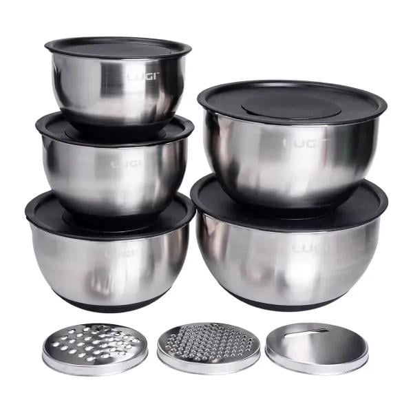 Набор кухонных мисок с крышками и терками нержавеющей стали 5 шт. 24/22/20,5/18/16 см (LG-01/5PCS)