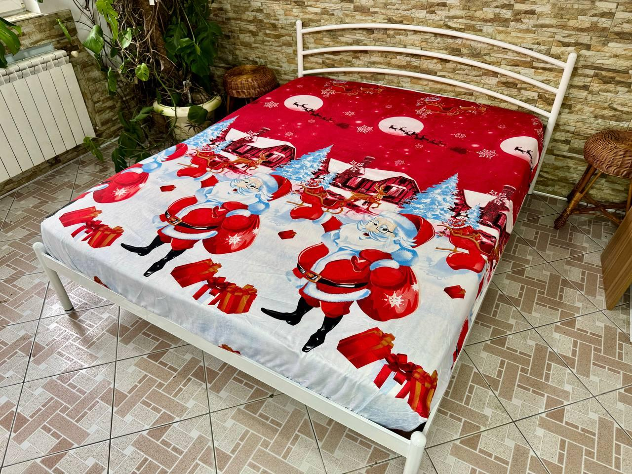 Простыня на резинке сатин Новогоднее настроение 180х200 см (S-NY-3/-180)