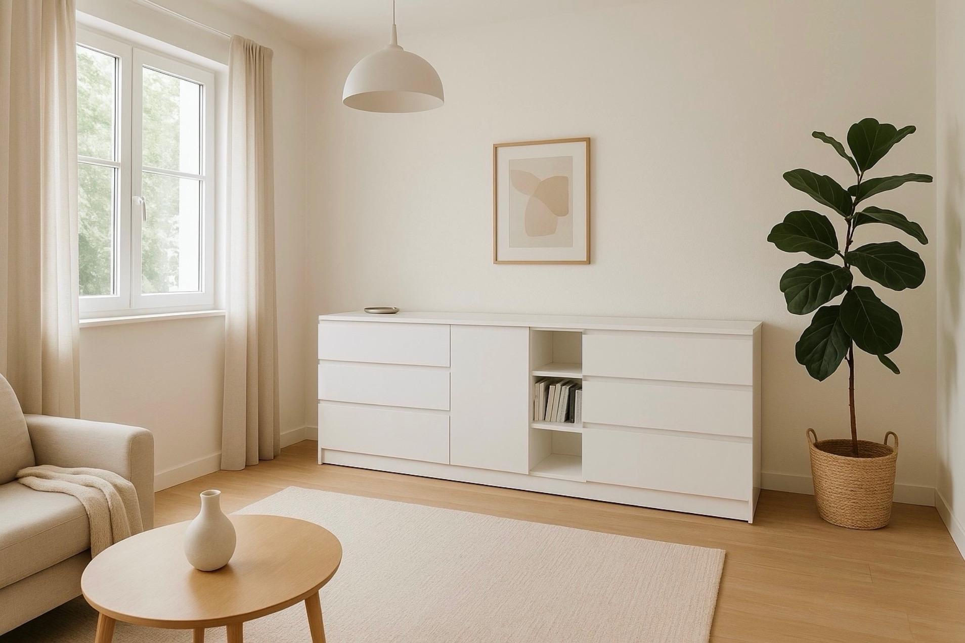 Комод MEBEX на 6 шухляд з центральною нішею 200х40х77 см Білий (VERTO3B2000WH) - фото 1 Комод MEBEX на 6 шухляд з центральною нішею 200х40х77 см Білий (VERTO3B2000WH) - фото 1