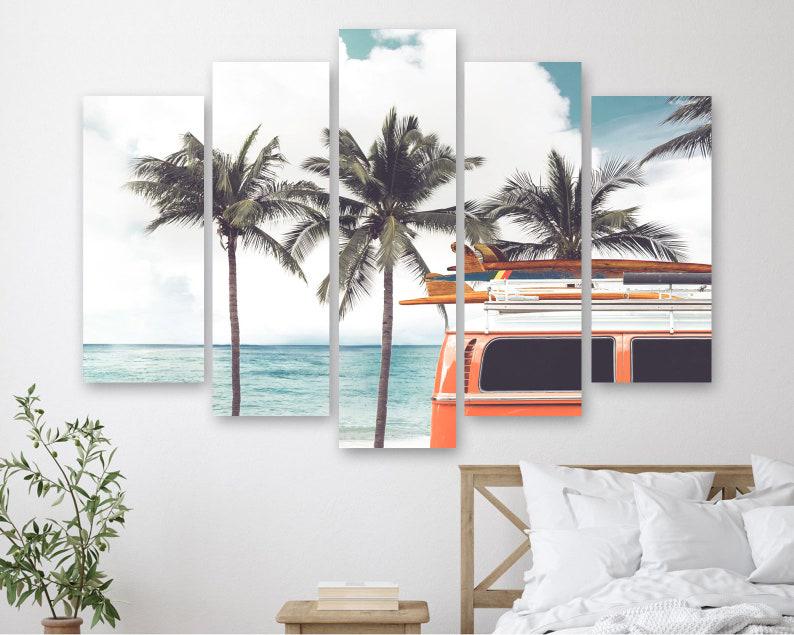 Модульная картина на холсте из пяти частей KIL Art Пальмы и автобус 187x119 см (M51_XL_408)