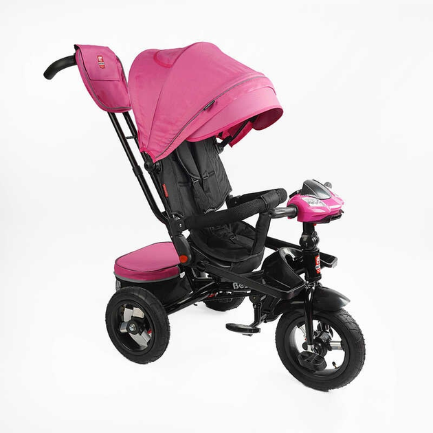Детский велосипед трехколесный Best Trike с родительской ручкой/музыкальной панелью/надувные колеса Розовый (25333881)