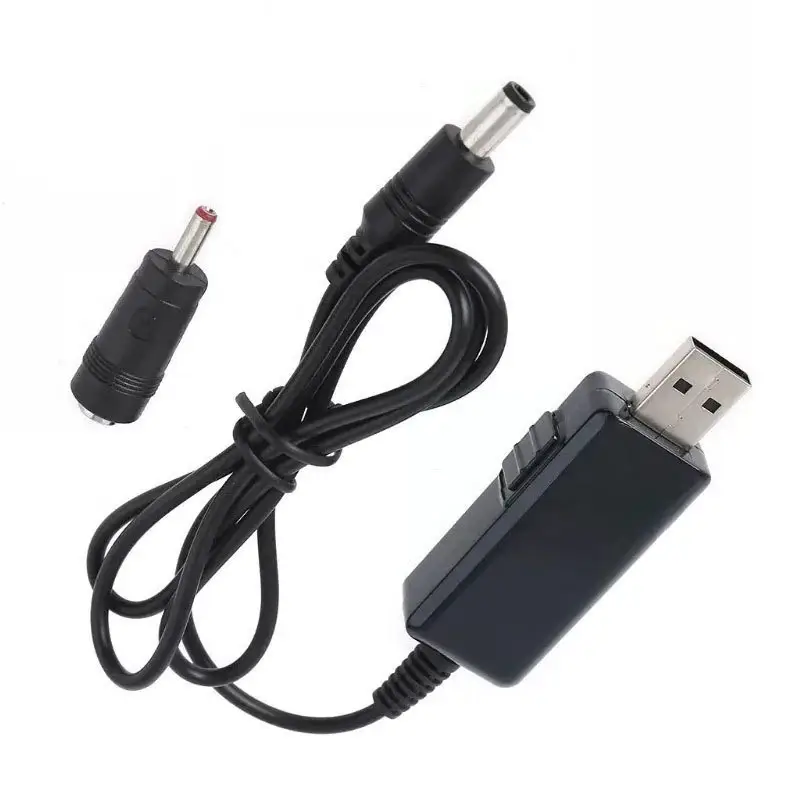 Кабель-преобразователь USB-DC для роутера 9V/12V с переключателем питания от powebank DC 5,5x2,1 мм с переходником (50984) - фото 1