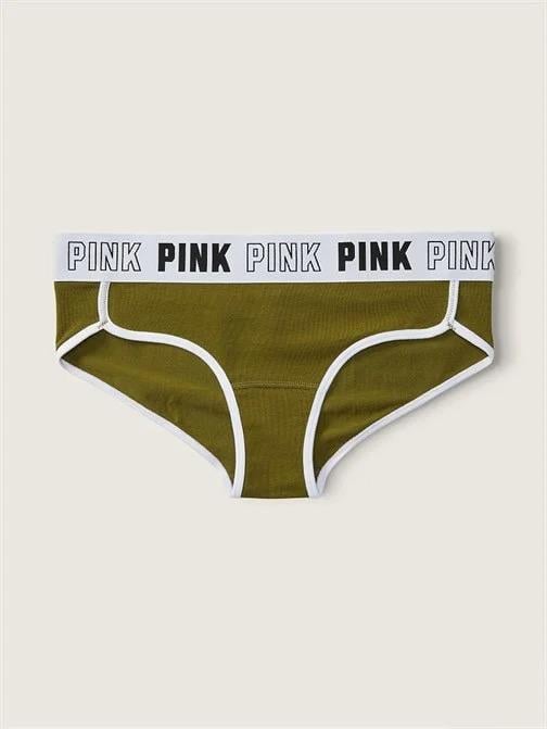 Трусики бавовняні Victoria's Secret Logo Pink Cotton Hiphugger Panty S Хакі (26556898)
