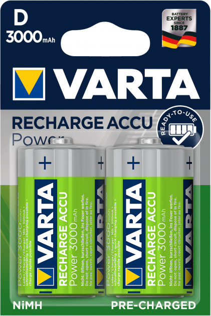 Акумулятор Varta Rechargeable Accu D 3000 мАг Ni-MH 2 шт. (9074224) - фото 1