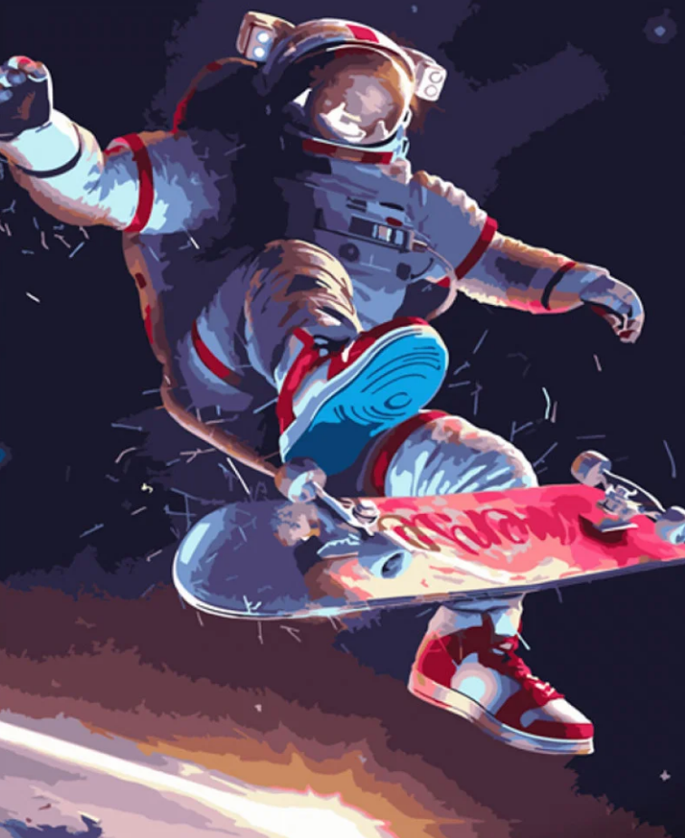 Картина по номерам Strateg Космонавт на скейте 40x50 см (GS888)