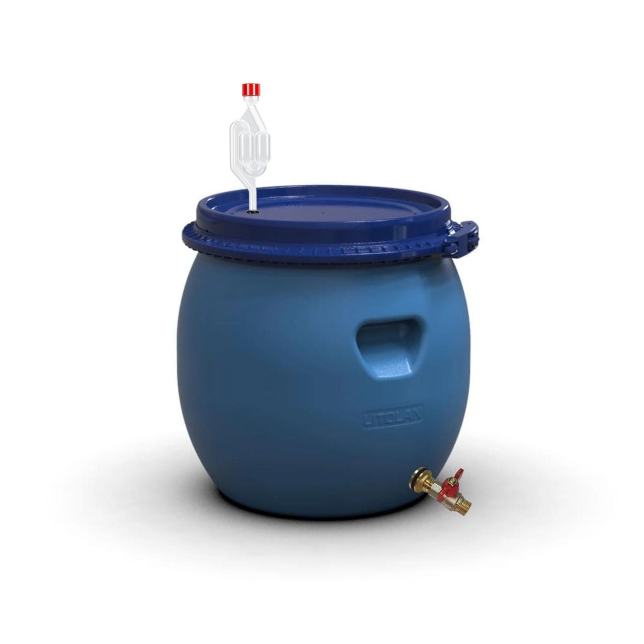 Бочка для брожения с винным клапаном S-образный и латунным сливным краном 1/2" 35 л (29665) - фото 1