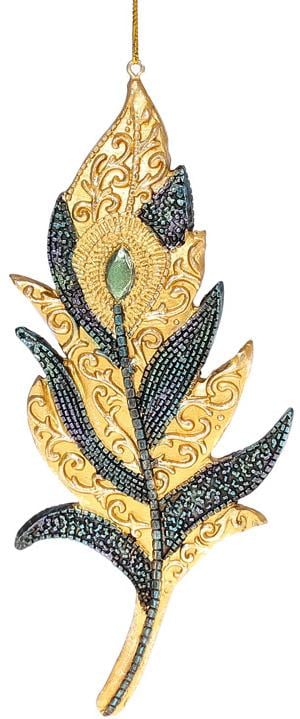 Набор подвесных фигурок Перо Павлина 8х1х18 см 4 шт. Темно-синий с золотом (BD-SG37-827)