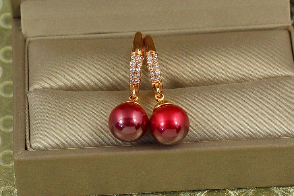 Серьги подвески Xuping Jewelry Октант с красной жемчужиной 3,2 см Золотистый (28079044)