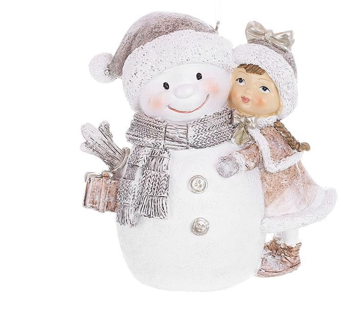 Декоративная подвеска BonaDi Снеговик с девочкой 12 см Серый с бежевым (K07-517)