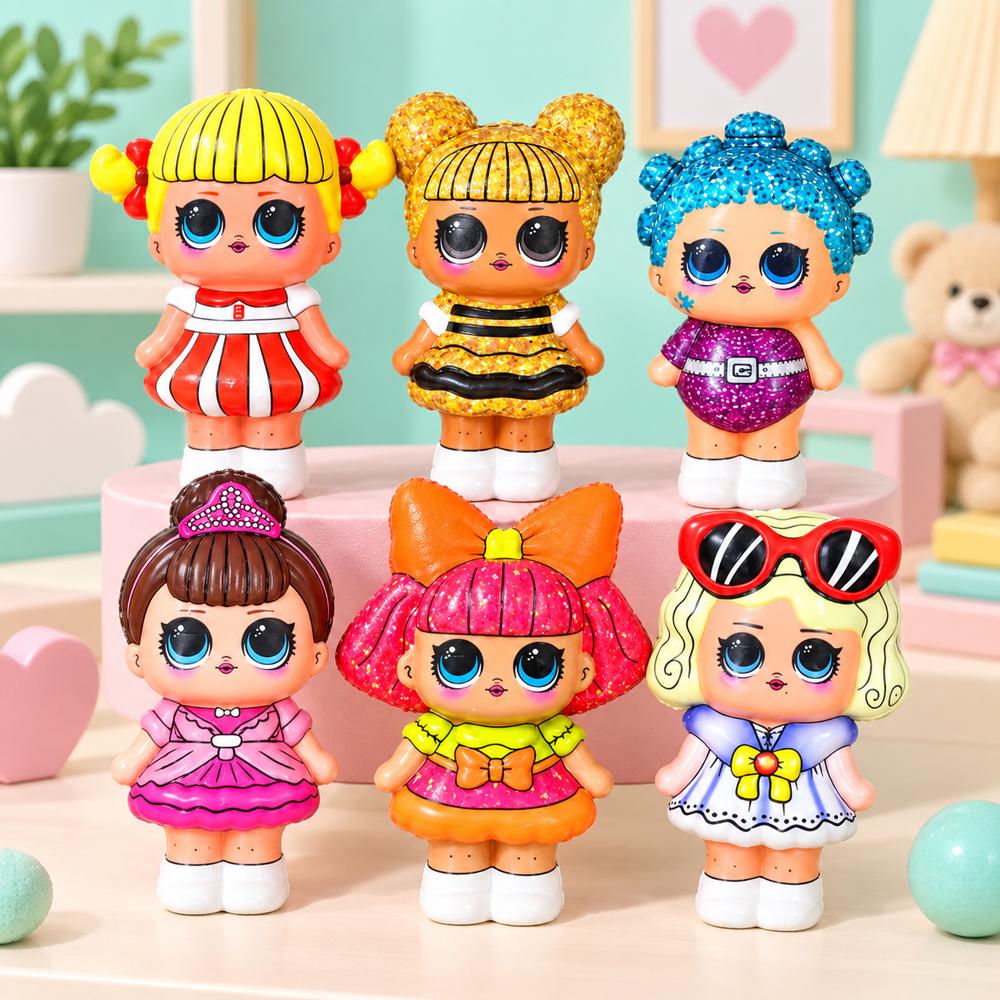 Игрушка антистресс сквиш Девочка силиконовая 13 см набор 6 шт. (52-BT-5800)