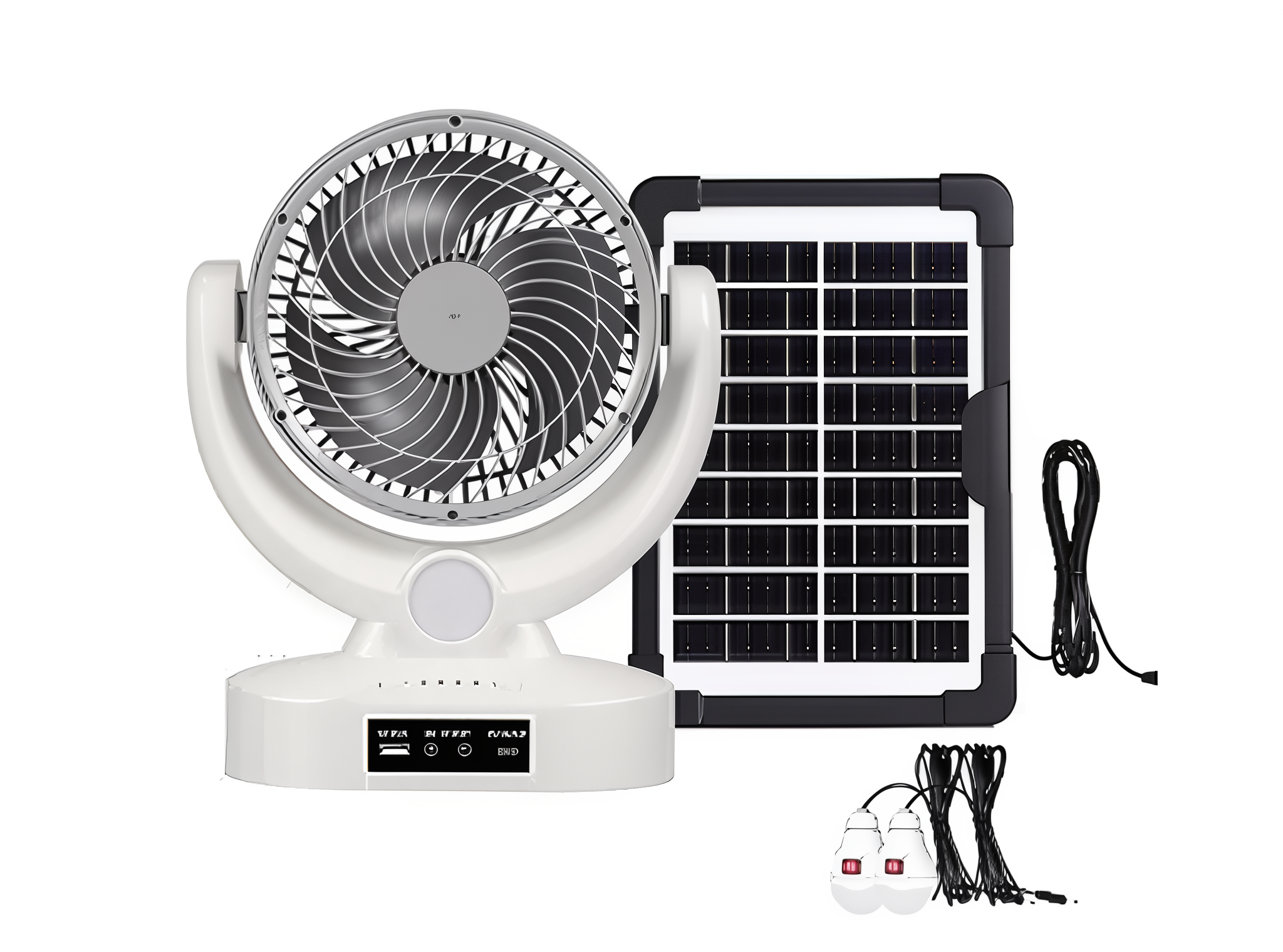 Вентилятор 4в1 6" сонячна панель 2 LED лампи 2 швидкості 6 Вт USB 3,2V 4000 мАг (5-18-M17198)