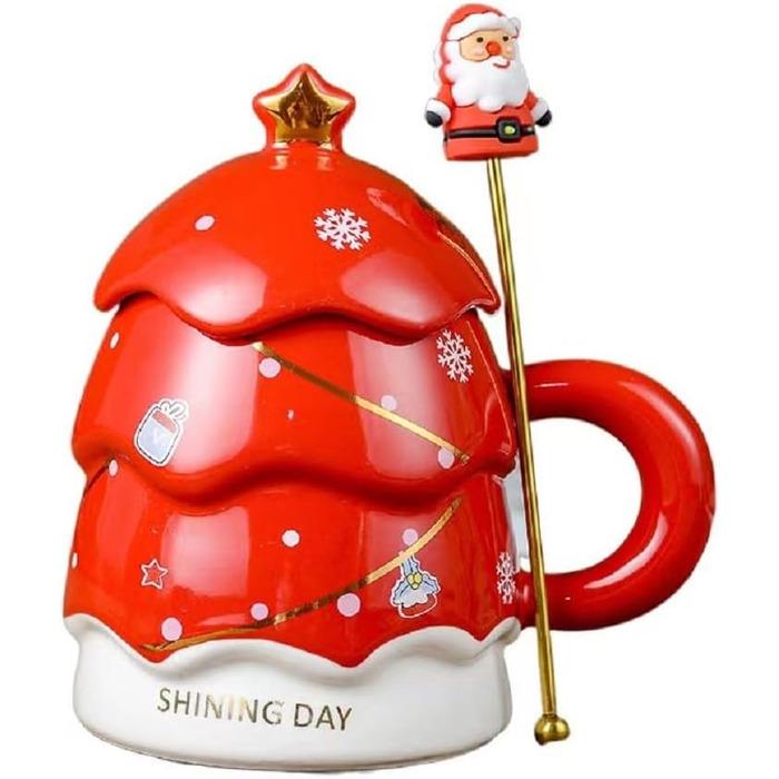 Кружка кофейная YDoLimmer Рождественская елка с крышкой и палочкой для перемешивания 400 мл Красный (2672695)