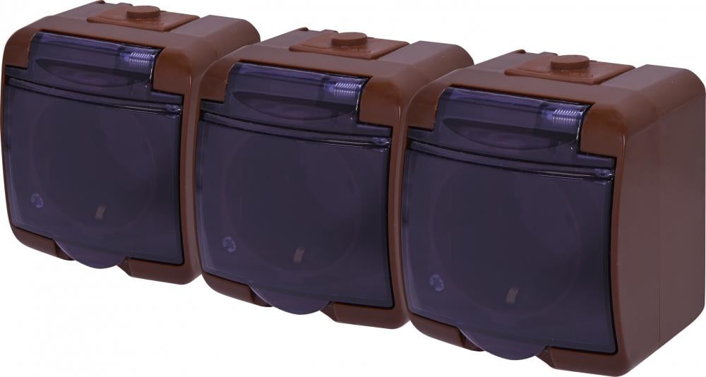 Розетка зовнішня потрійна ETI RHE-3sd-KR із заземленням/прозорою кришкою IP54 Коричневий (4668055)