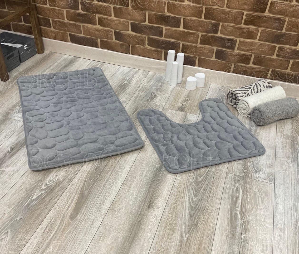 Набор ковриков в ванную и туалет Stone Premium Memory Foam 2в1 80х50/60х50 см Серый (NKS0003) - фото 7 Набор ковриков в ванную и туалет Stone Premium Memory Foam 2в1 80х50/60х50 см Серый (NKS0003) - фото 7
