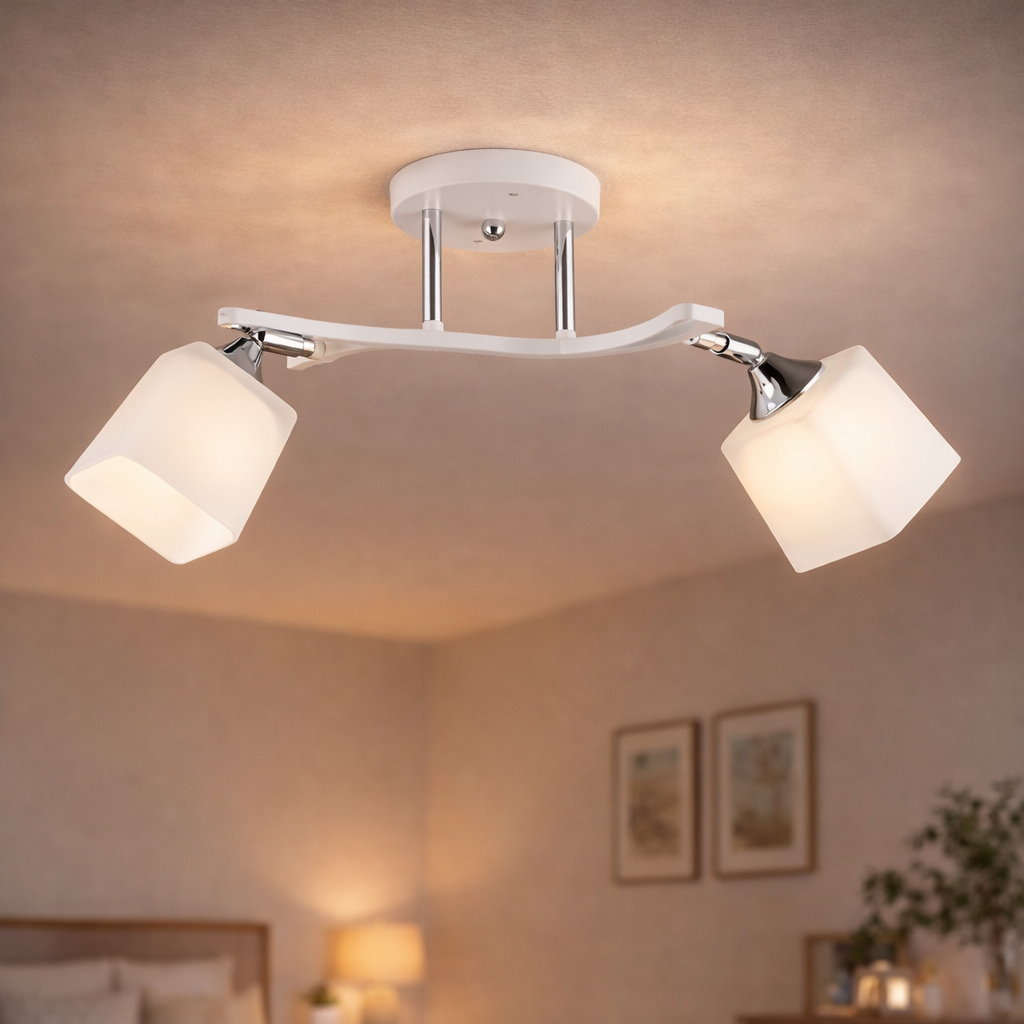 Люстра Sirius с регулируемым углом наклона плафонов под две лампы Е27 Белый/Хром (B N6107/2 WT+CR)