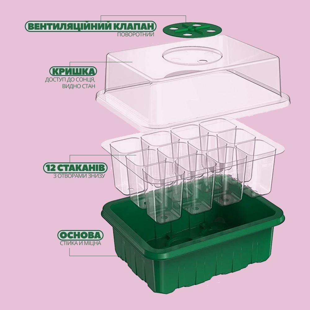 Лотки-касети для розсади з підсвіткою на 12 рослин 5 комплектів (LTKRSL-0780) - фото 2