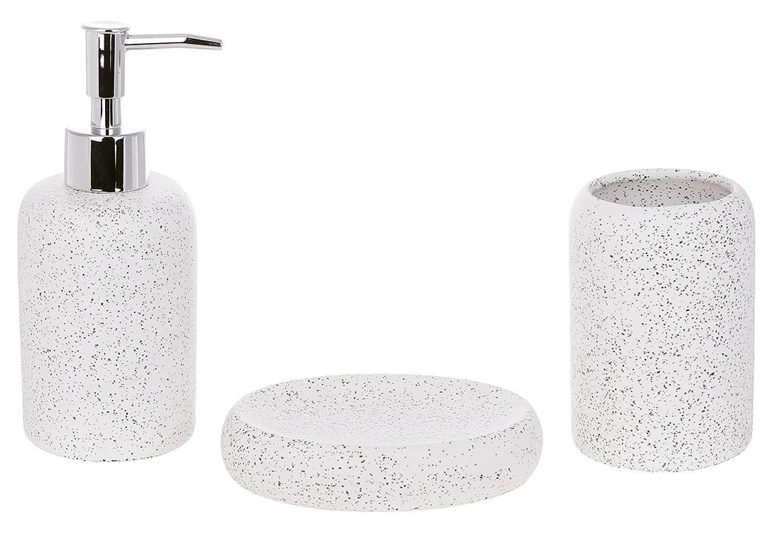 Набор для ванной 3 предмета дозатор 350 мл/стакан/мыльница/дизайн Белый гранит (851-328)