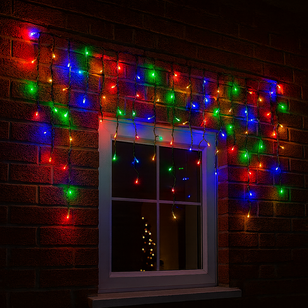 Гирлянда уличная бахрома 3 м 100 LED 220 В Черный провод/RGB