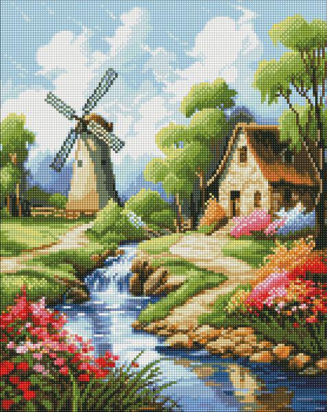 Алмазная мозаика Идейка Домик у мельницы 40x50 см (Id-AMO7866)