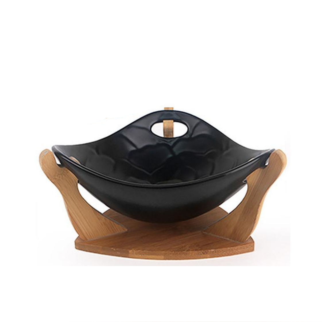 Фруктовница фарфоровая Stenson 875995 12" на бамбуковой подставке 31х31х12 см Black triangle (NA005229)